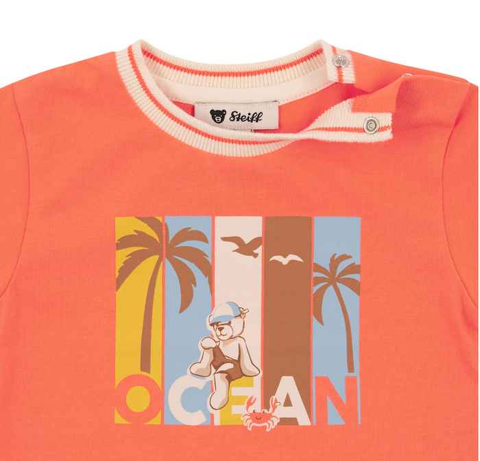 Steiff Baby Kurzarm T-Shirt in Orange - Palmen Bär Ocean - SALE