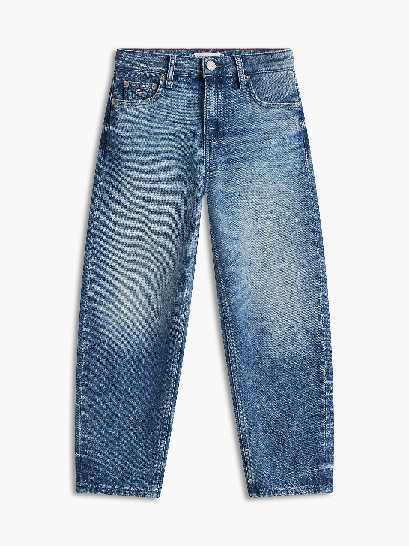 Tommy Hilfiger Barrel Stars Mädchen Barrel Jeans Loose Fit mit Hilfiger Stern Flag Hinten Tommy Hilfiger Barrel Stars Mädchen Barrel Jeans Loose Fit mit Hilfiger Stern Flag Hinten