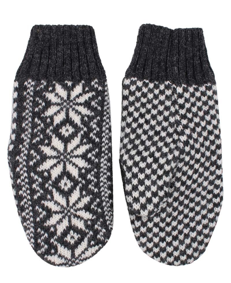 Danefae Wollhandschuhe in Dunkelgrau & Weiß mit Norweger Muster - One Size Danefae Wollhandschuhe in Dunkelgrau & Weiß mit Norweger Muster - One Size