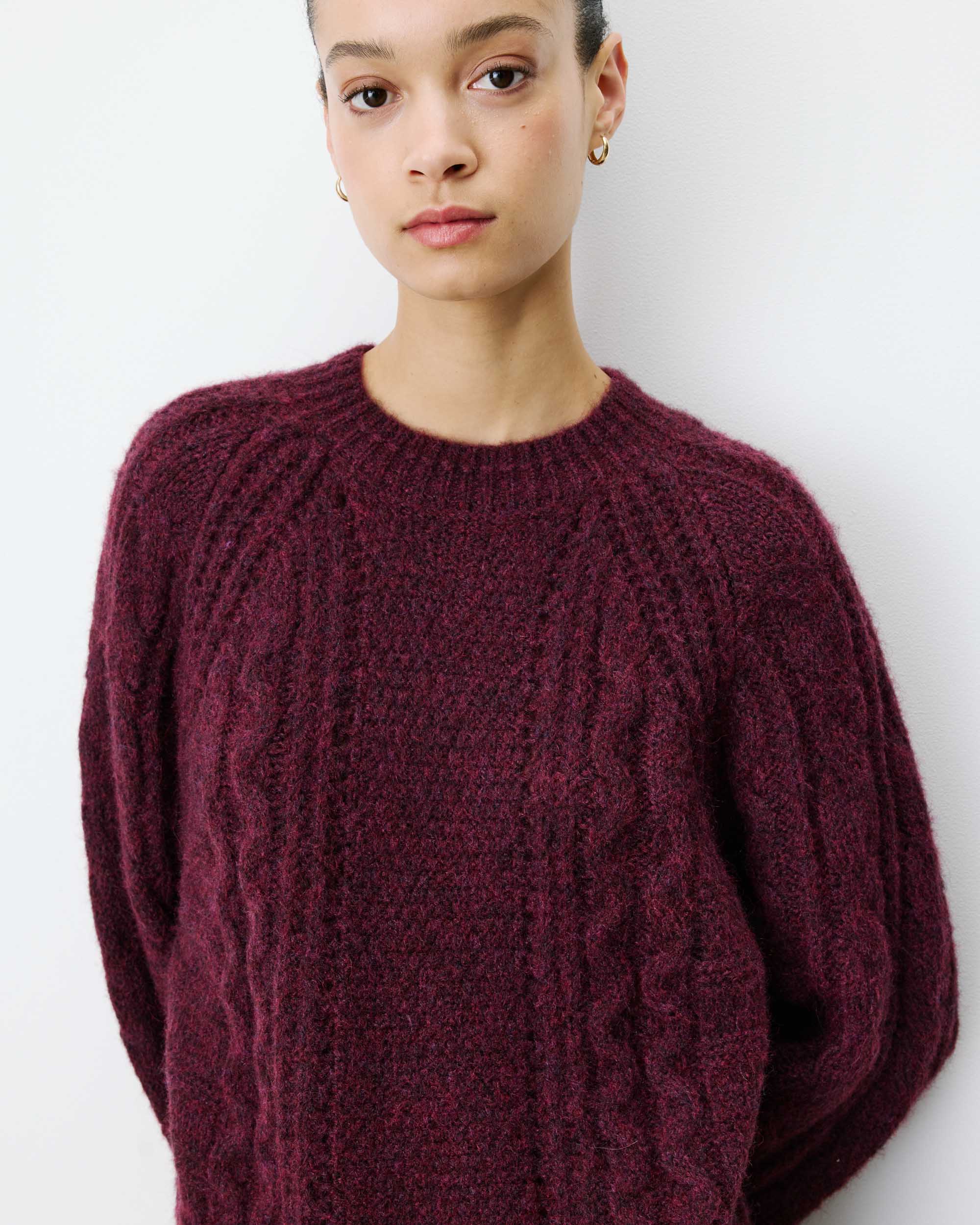 Grace & Mila Amparo Strickpulli Ajour Strick mit Zopfmuster in Aubergine