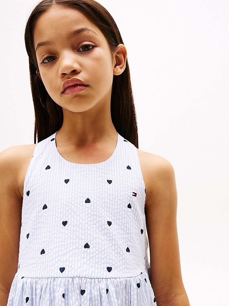 Tommy Hilfiger Ärmelloses Seersucker-Kleid in Hellblau mit Herzprint - SALE