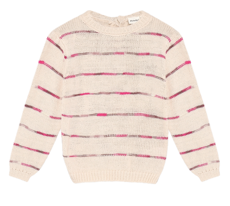 Minymo Strickpulli in Creme mit Pink Streifenmuster