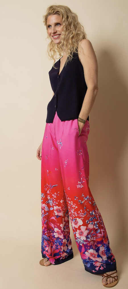 Emily van den Bergh Viskose Sommerhose Pink Rot mit Blumenprint Emily van den Bergh Viskose Sommerhose Pink Rot mit Blumenprint