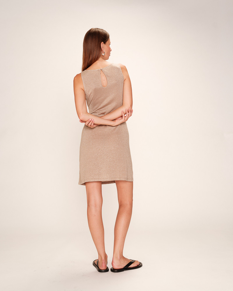 Grace & Mila Rolling Kurzes Lurex Glitzer Kleid in Taupe Gold