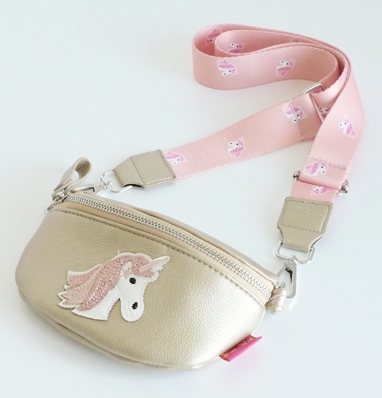 KisMe Crossbody Tasche Sidebag - Einhorn - Gold mit Einhorn Band