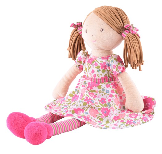 Tikiri Bonikka Puppe Fran Brünette mit Blumenkleid in pink - 40 cm