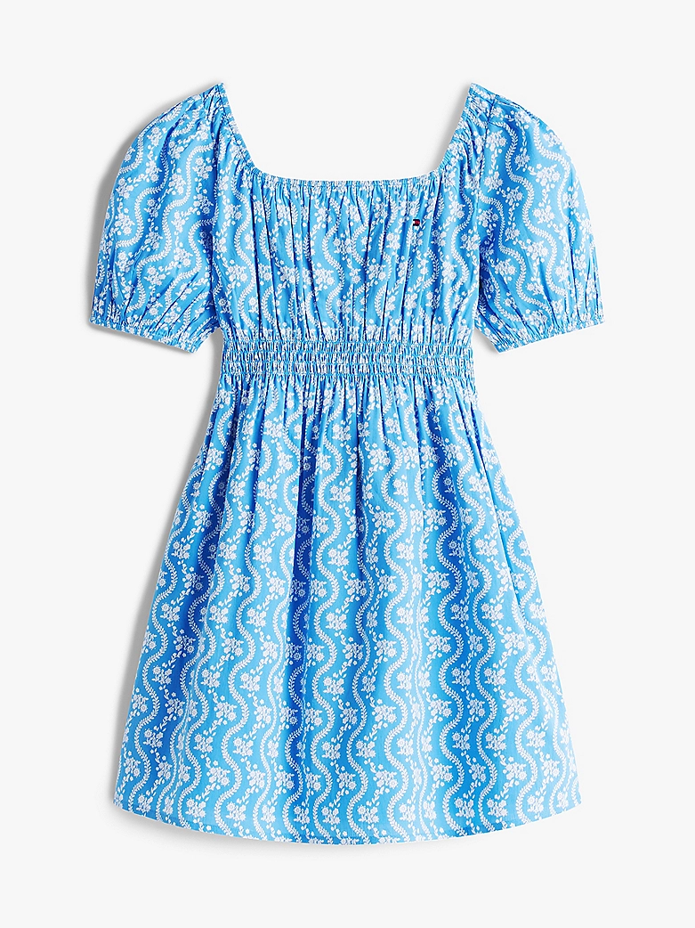 Tommy Hilfiger Gesmoktes Kleid mit Blumen-Print in Blau - SALE Tommy Hilfiger Gesmoktes Kleid mit Blumen-Print in Blau - SALE