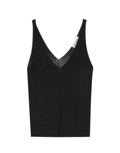 Grace & Mila Paillette V-Ausschnitt Slinky Strick Top in Schwarz mit Feinen Glitzer - SALE