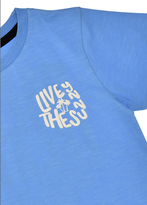 Bondi Kurzarm T-Shirt in Tropical Blau - Palms Beach