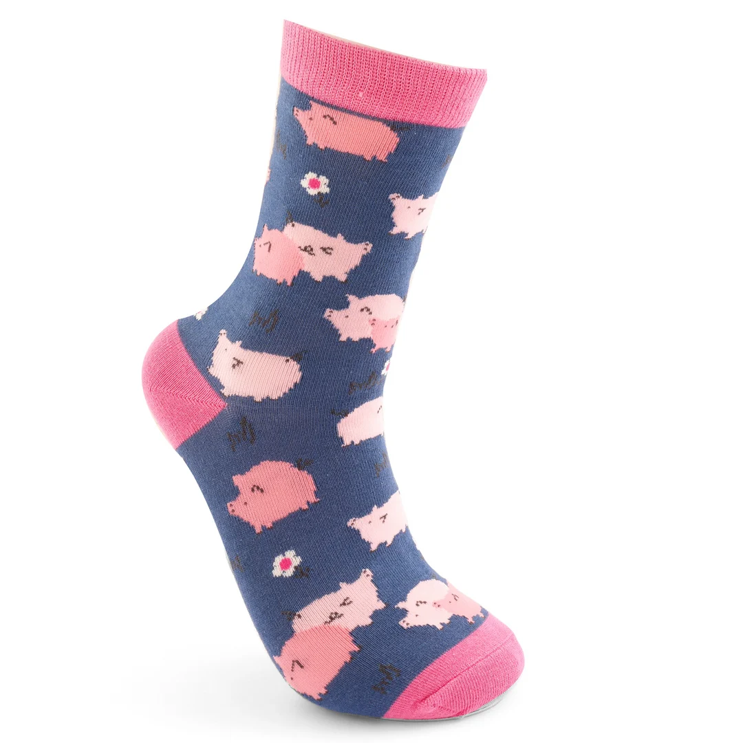 Miss Sparrow Bambus Socken in Navy & Pink - Schweine Miss Sparrow Bambus Socken in Navy & Pink - Schweine