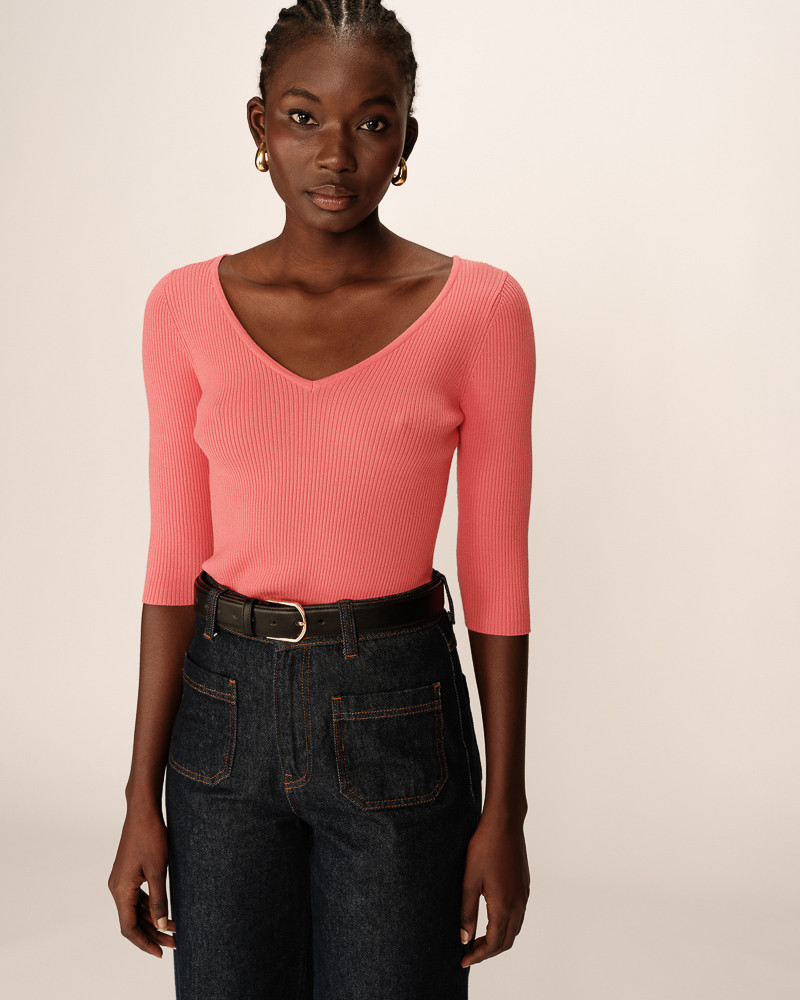 Grace & Mila Paige Pullover in Flamingo Coral Rippstrick - SALE