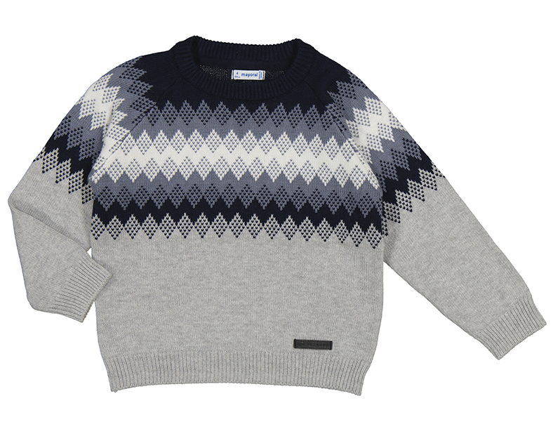 Mayoral Jaquard Winterpulli Strickpullover mit Wolle in Grau & Navy - SALE