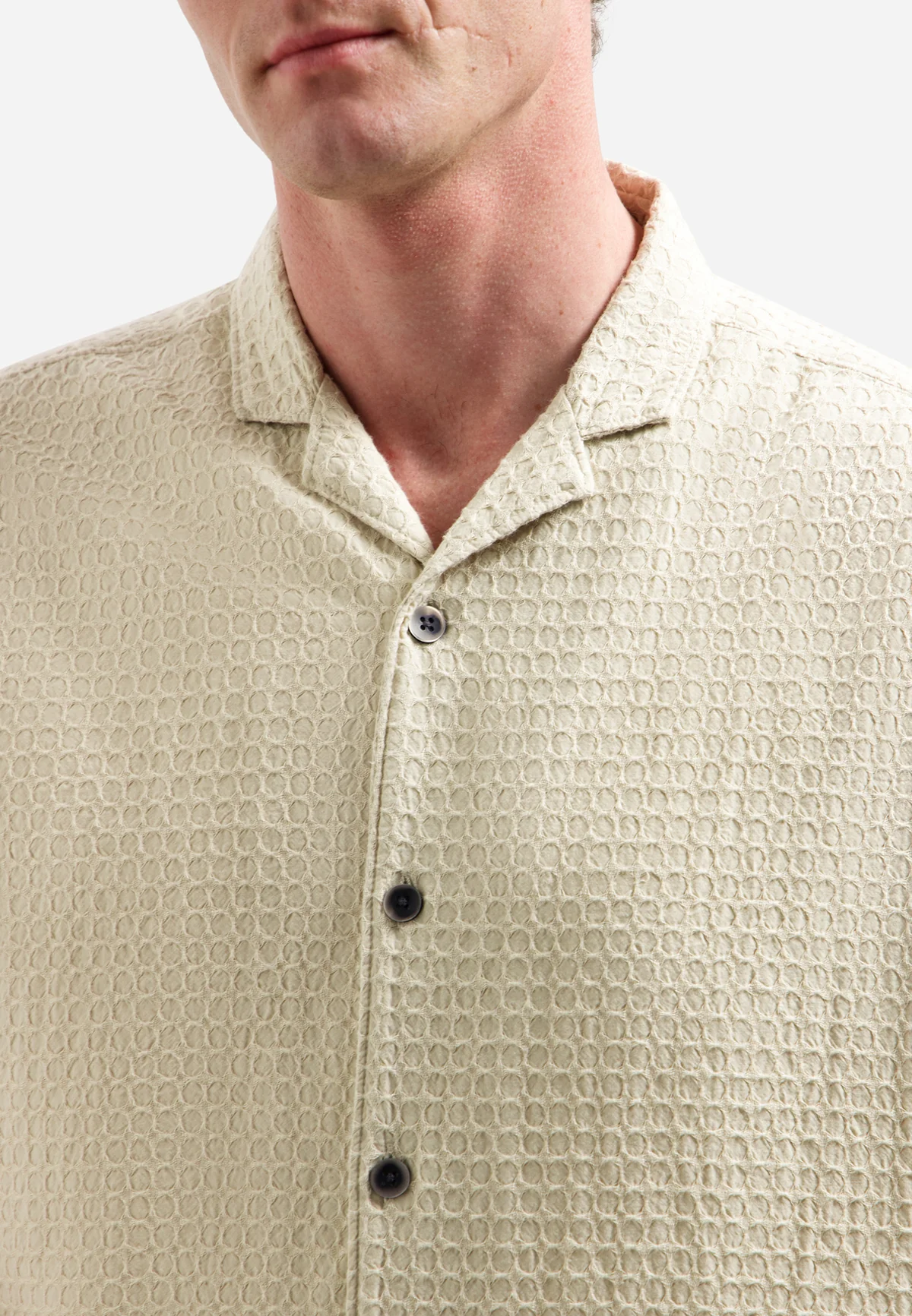 NO EXCESS Baumwoll-Kurzarmhemd mit Struktur in Desert Beige