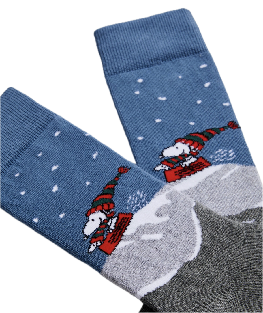 besocks Peanuts aus Bio-Baumwolle in Blau - Snoopy Skifahren besocks Peanuts aus Bio-Baumwolle in Blau - Snoopy Skifahren