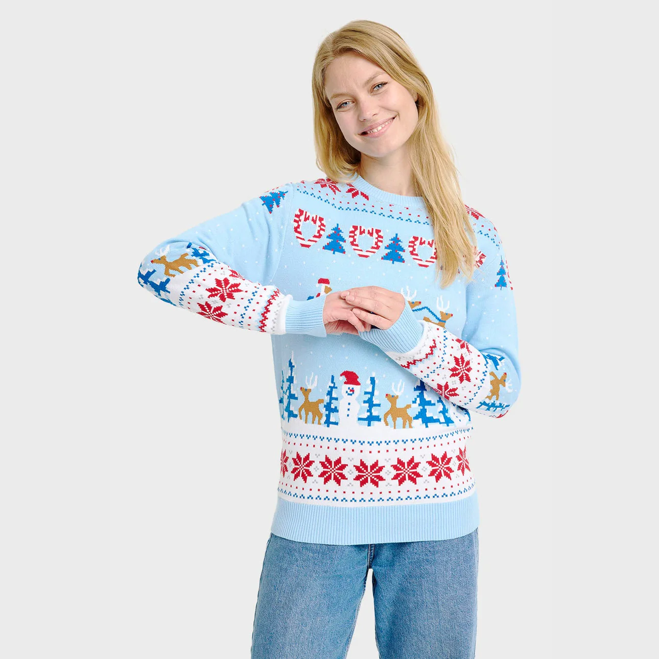 Christmas Sweater Weihnachtswunderland-Weihnachtspullover in Hellblau - Damen Christmas Sweater Weihnachtswunderland-Weihnachtspullover in Hellblau - Damen