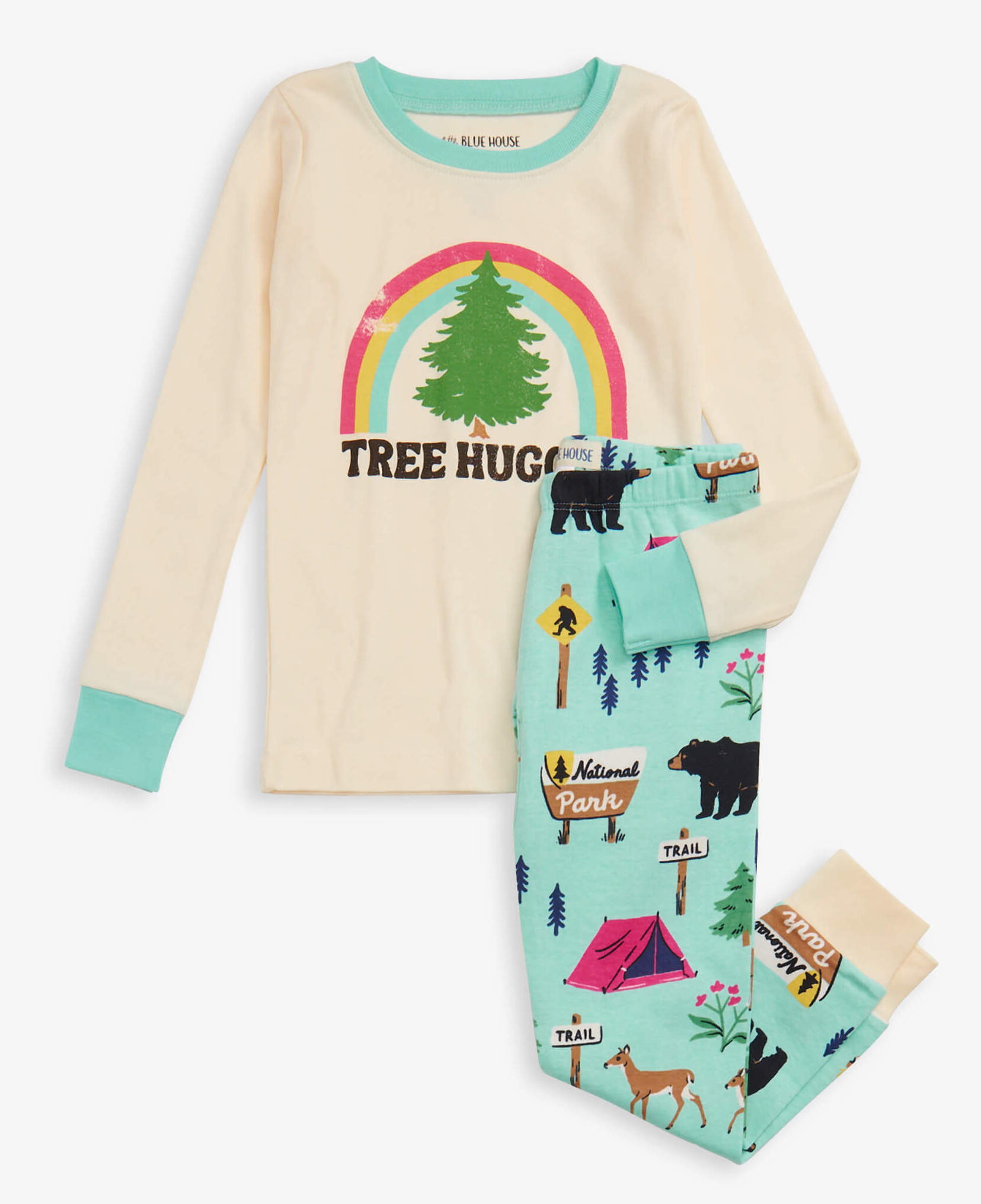 PJCHIKE007 Little Blue House Langarm Kinder Pyjama - Tree Hugger mit Regenbogen