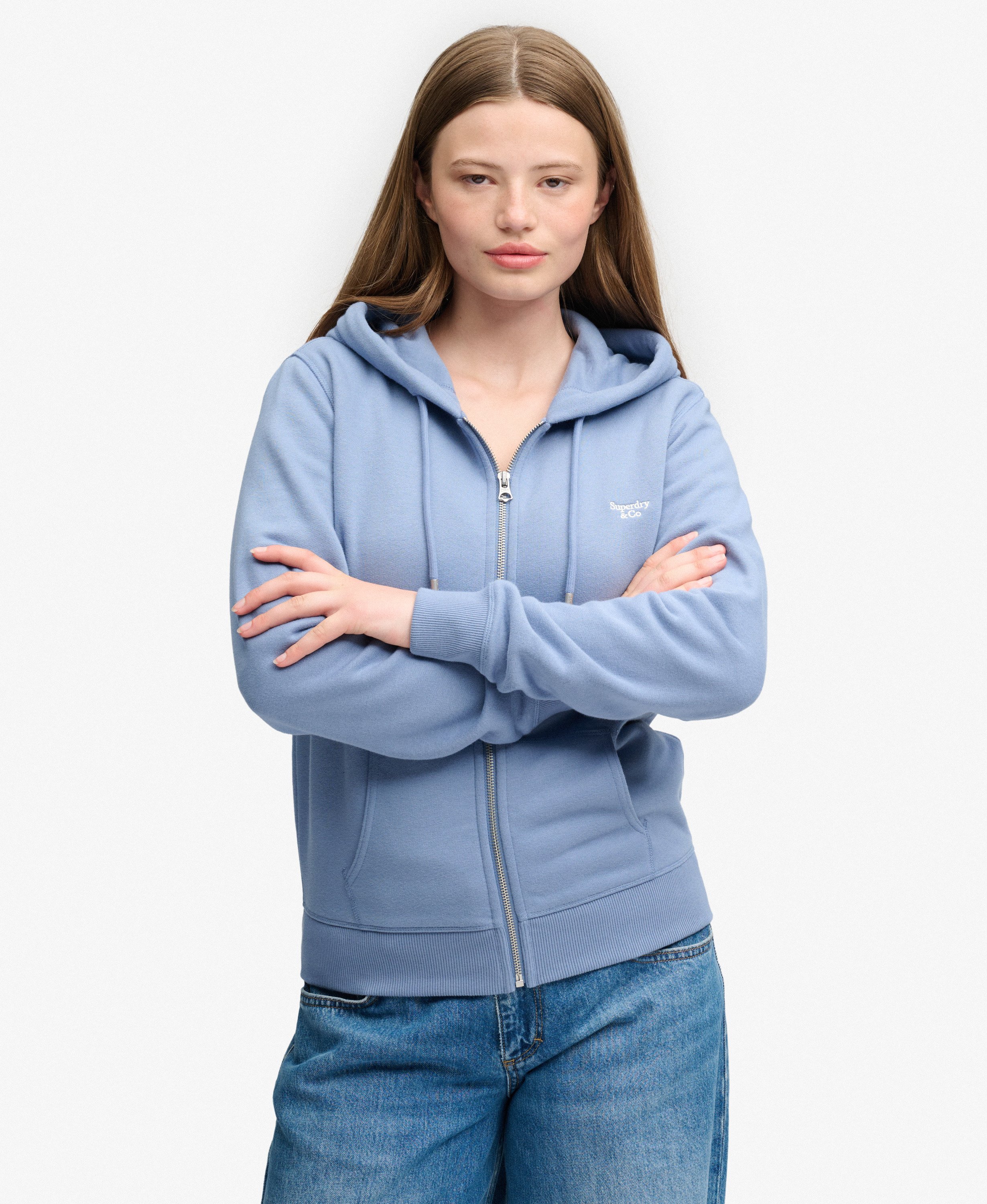 Superdry Damen Kapuzenjacke Signature mit gesticktem Logo - Tidal Blue Superdry Damen Kapuzenjacke Signature mit gesticktem Logo - Tidal Blue