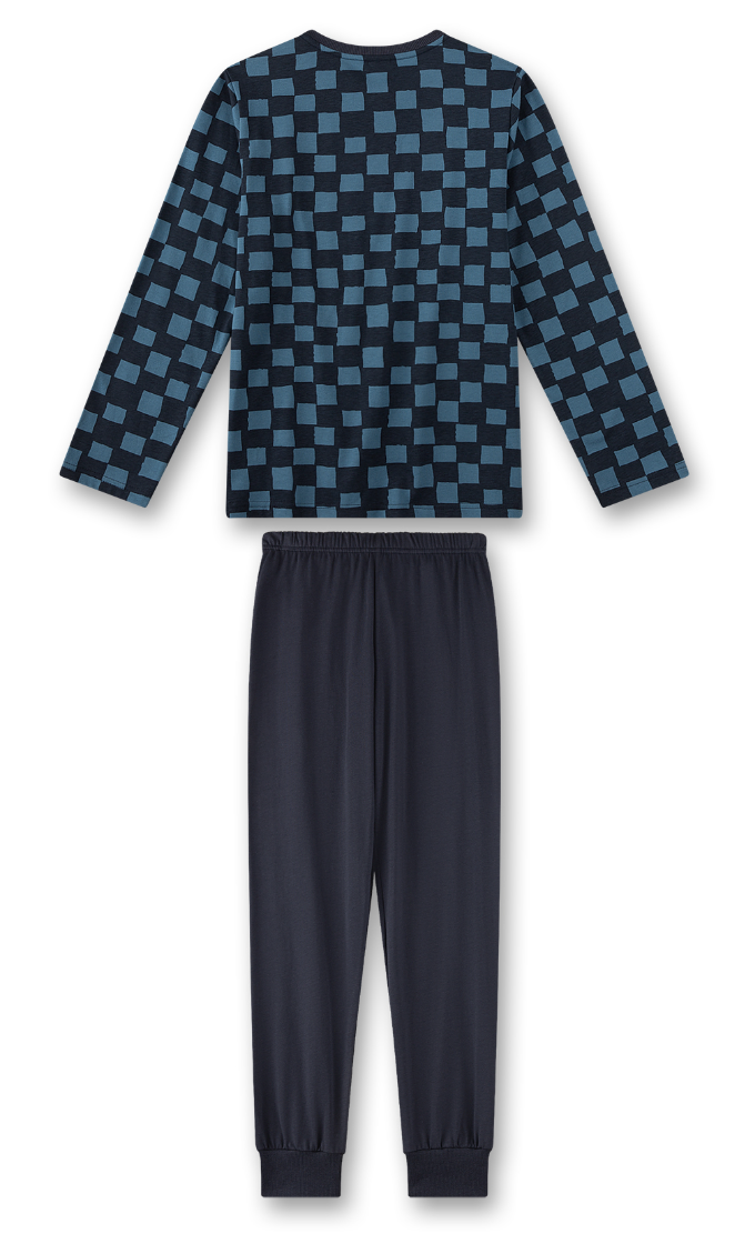 Sanetta Jungs Pyjama/Schlafanzug - Uni Blau & Blau Checks Sanetta Jungs Pyjama/Schlafanzug - Uni Blau & Blau Checks