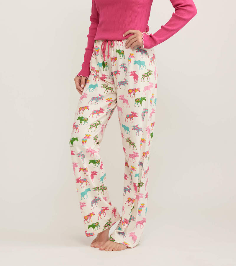 Little Blue House Damen Pyjama Hose Patterned Moose - Bunte Elche
