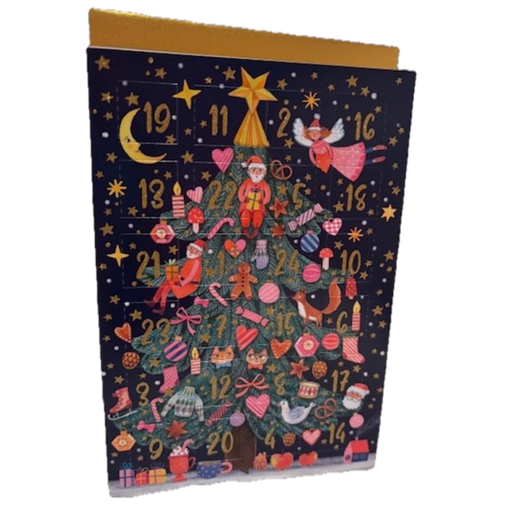 Mila Marquis Adventskalender Karte 2027 mit Glitzer & Weihnachtsbaum Motiv
