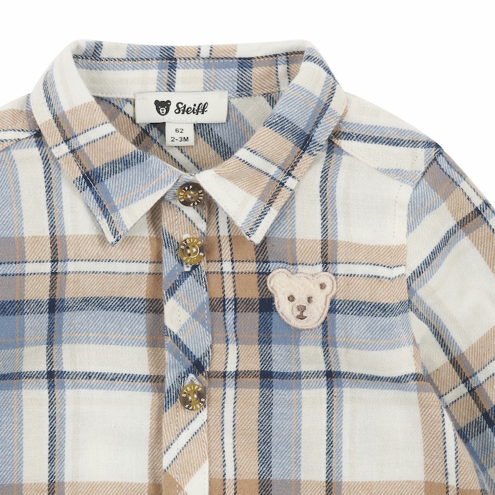 Steiff Langarm Flannel Hemd mit Kragen - Stonewash Karo Braun Beige