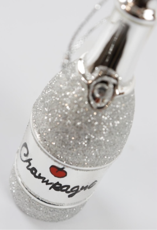 Hoff Interieur Glas Weihnachtsschmuck - Champagne Flasche in Silber