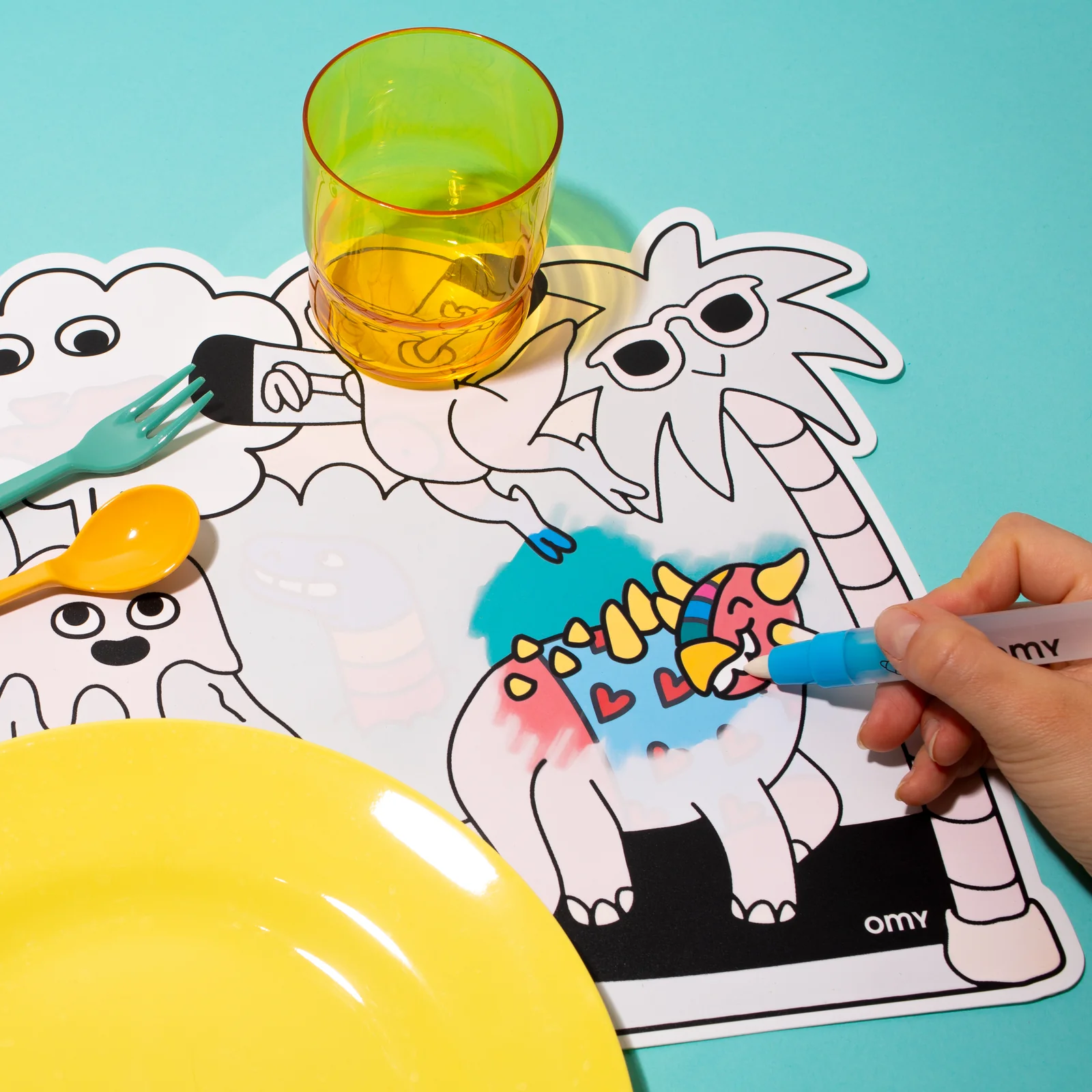 OMY Magic Water Set - Zauberwasser Tischsets zum Ausmalen - Dino Dinosaurier