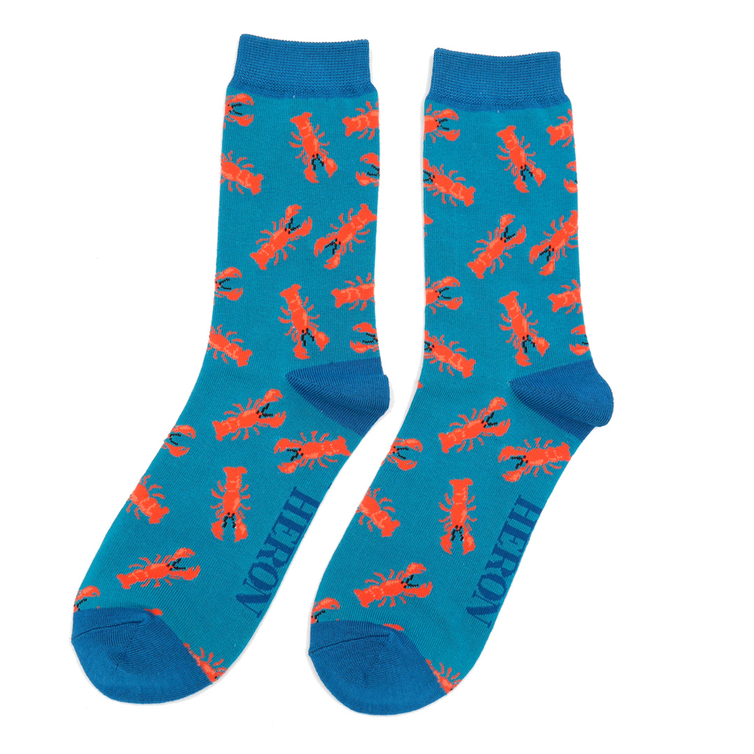 Mr. Heron Herren Socken Bambus in Türkis Blau - Lobster - Hummer