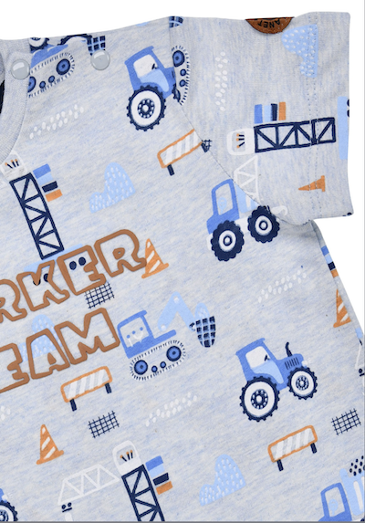 Bondi Baby Kurzarm T-Shirt Grau mit Baufahrzeuge Allover Bondi Baby Kurzarm T-Shirt Grau mit Baufahrzeuge Allover