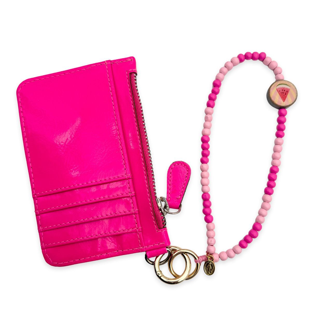 Mo Beads Holzperlen Handykette kurz - Rosa-Lipstick mit Melone Anhänger