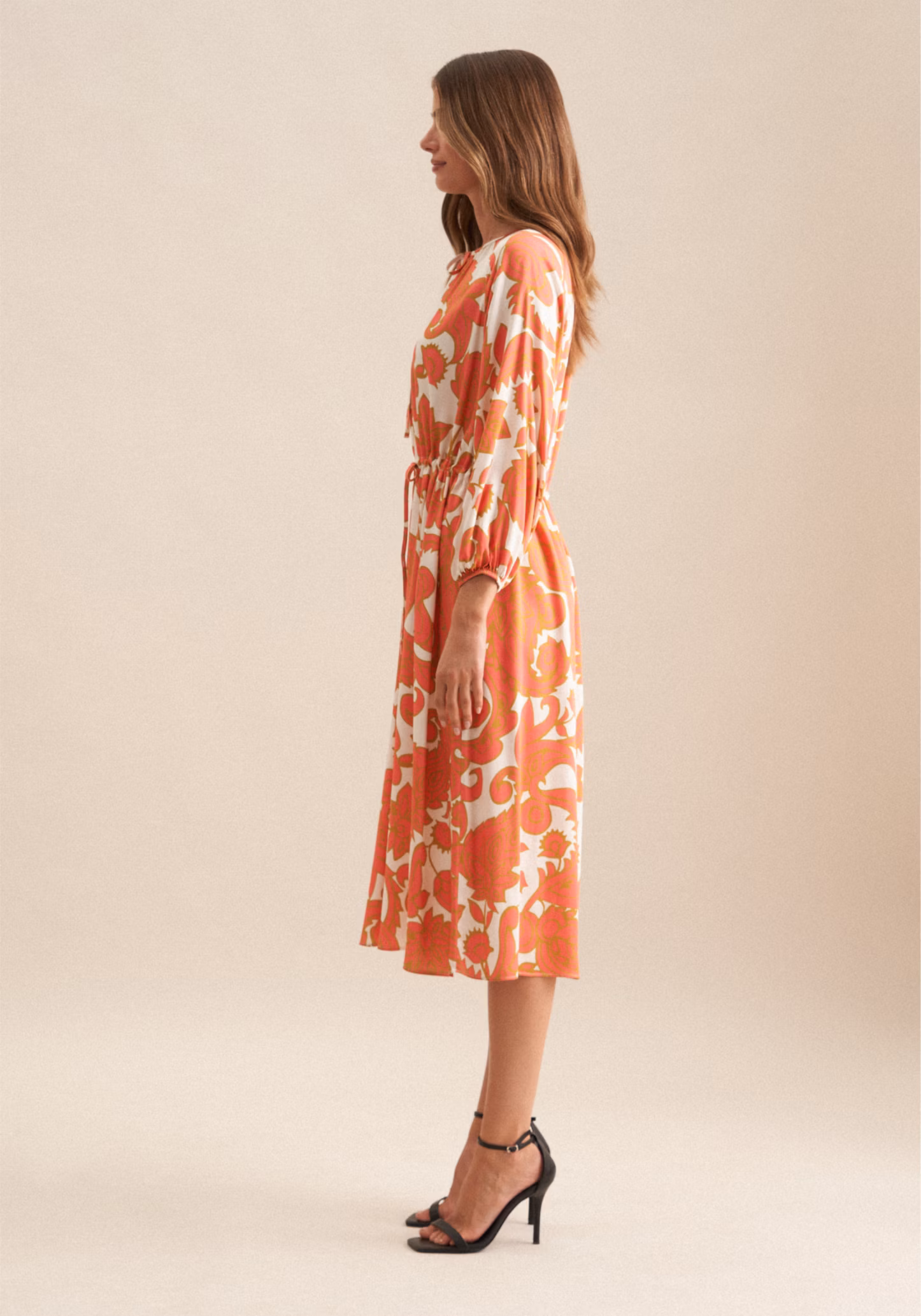 Seidensticker Langarm Maxi Blusenkleid in Creme mit Coral Blumen - SALE