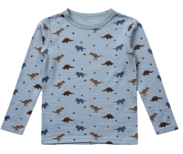 Hust & Claire Abba - Wolle Langarm Unterhemd bzw. Pyjama Oberteil in Blau - Dinos