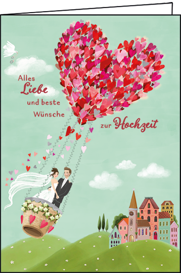 Edition Gollong Grußkarte zur Hochzeit - Herzen Heißluftballon