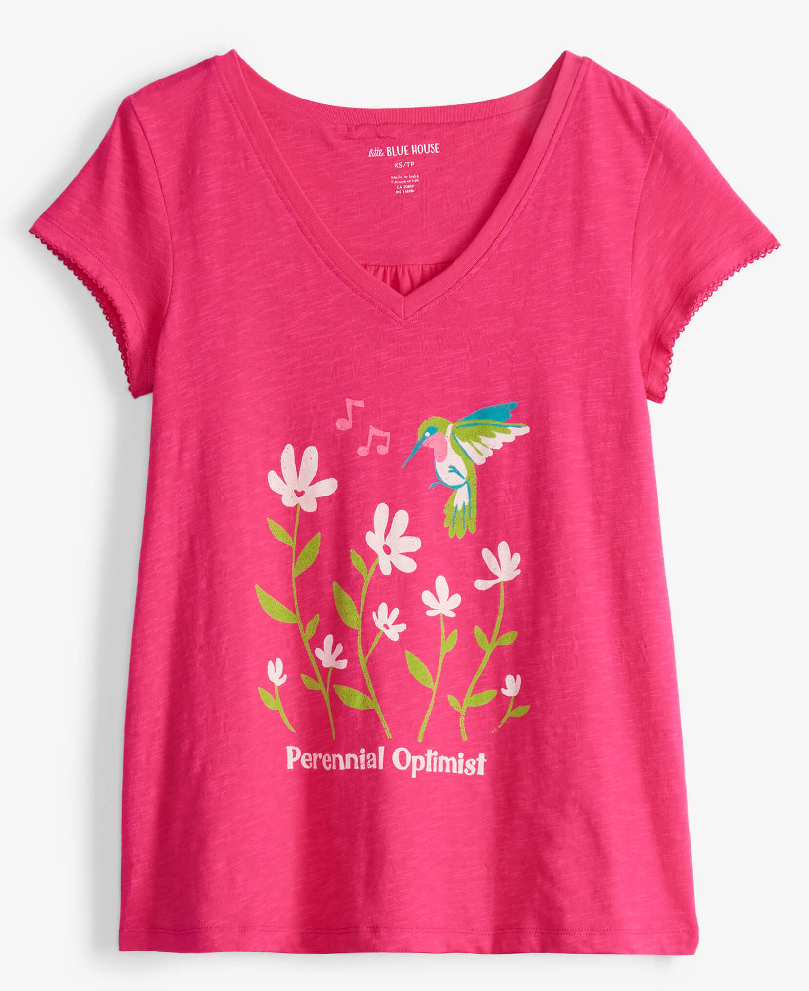 Little Blue House Kurzarm Optimist T-Shirt mit V-Ausschnitt in Pink Kolibri