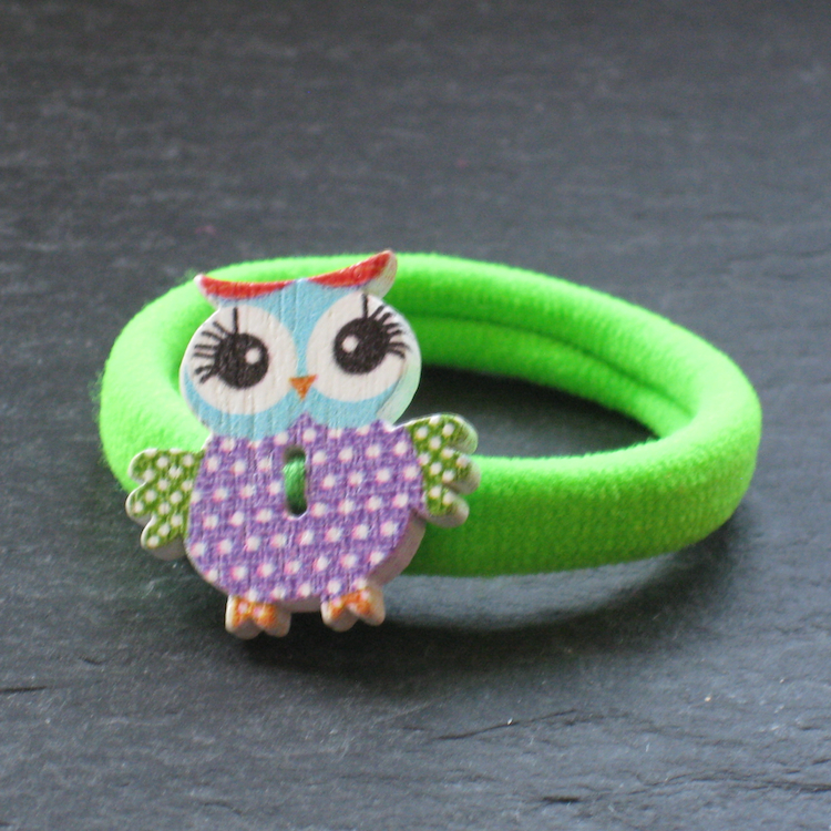 WOWZERS-HAARGUMMI_EULE-BRIGHT-GREEN Wowzers Holz Knopf Haargummis - Eulen