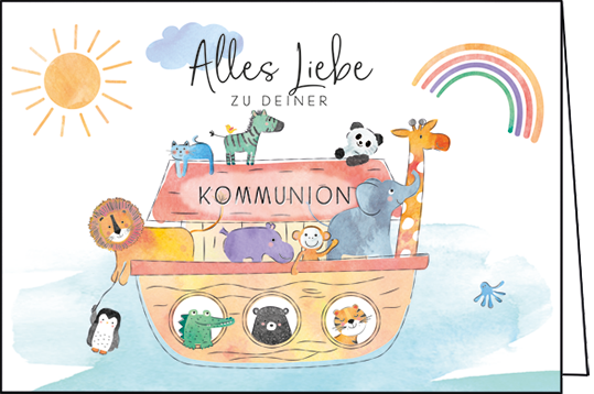 Edition Gollong Grußkarte zu Kommunion - Arche Noah mit Regenbogen Edition Gollong Grußkarte zu Kommunion - Arche Noah mit Regenbogen
