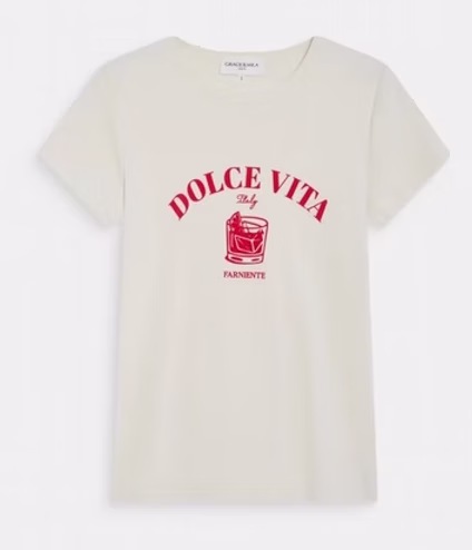Grace & Mila T-Shirt in Weiß WRENLEY bedruckt in Hot Pink - DOLCE VITA