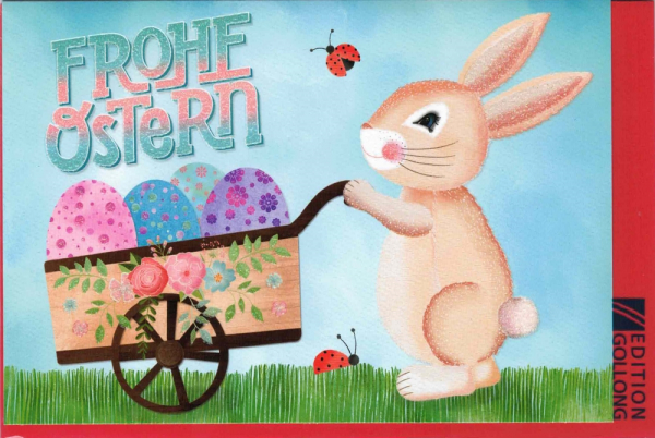 Edition Gollong Grußkarte - Frohe Ostern - Hase & Schubkarre