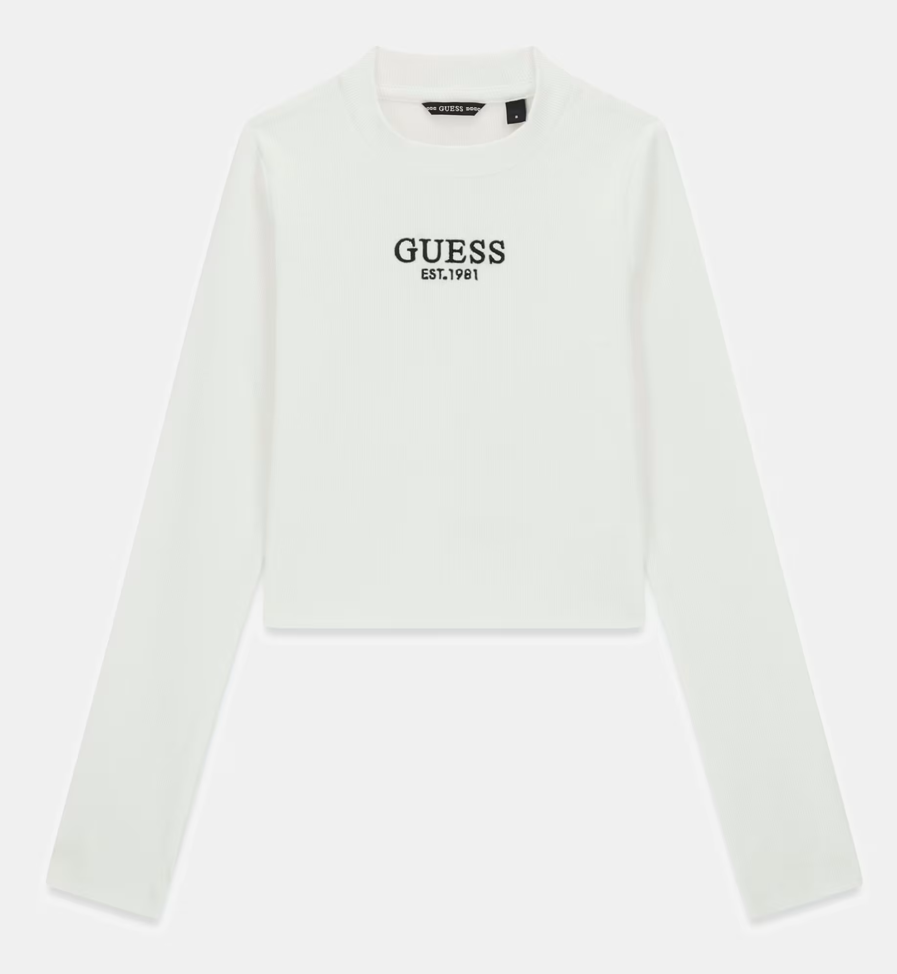 Guess Cropped Langarm Rippstrick Top in Weiß