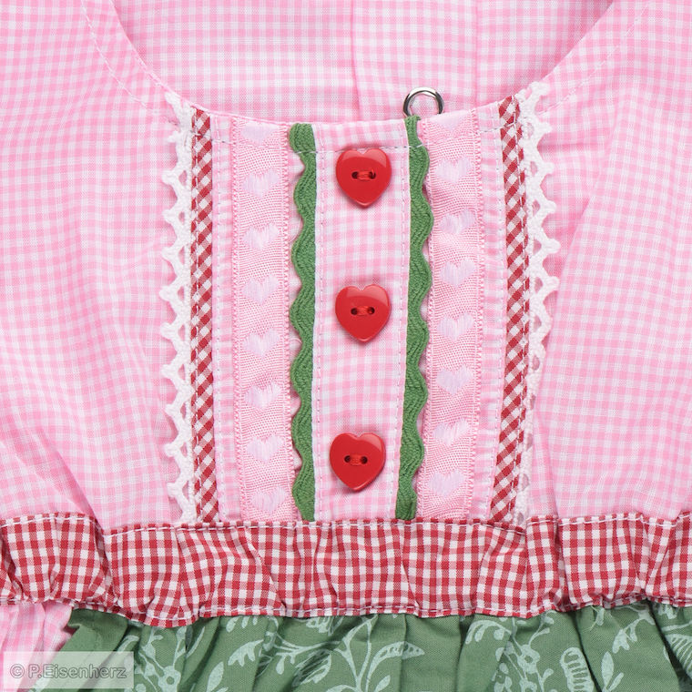 P.Eisenherz Dirndlkleid graues Vichy Karo- Rosa mit Schürze in Grün