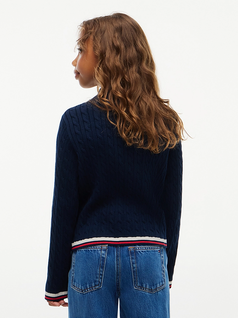 Tommy Hilfiger Schmal geschnittener Zopfmuster-Pullover mit Stehkragen in Navy Blau