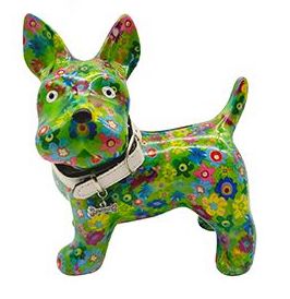 POMME-PIDOU-SPARDOSE-HUND-BOOMER-GRUN-BLUMEN Pomme pidou Spardose Hund Boomer Medium in Grün mit Bunten Blumen