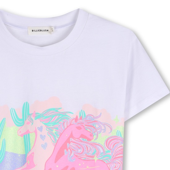 Billieblush Kurzarm T-Shirt in Weiß mit Neon Pink & Grün - Pferde