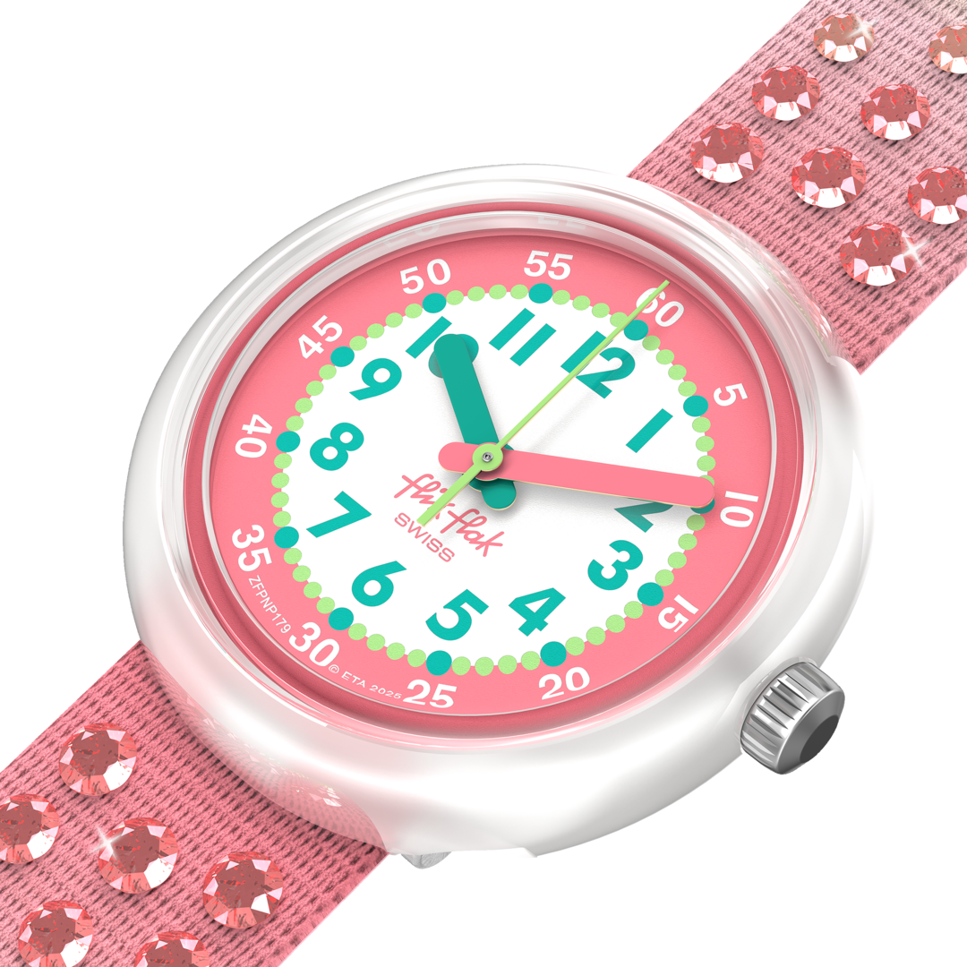 Flik Flak Kinderuhr mit Farbverlauf von Grün bis Coral mit Strasssteine - Sparkly Melon Flik Flak Kinderuhr mit Farbverlauf von Grün bis Coral mit Strasssteine - Sparkly Melon