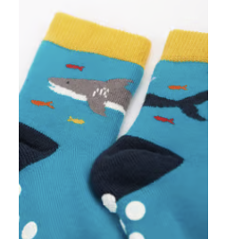 Frugi Grippy Socks - Stoppersocken in Blau & Grün - Wal & Dino - SALE