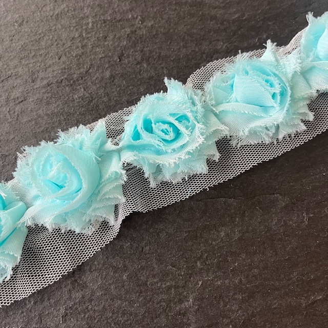 Wowzers Petit Shabby Chic Stoffblume - Aqua Blau - 3 Blumen