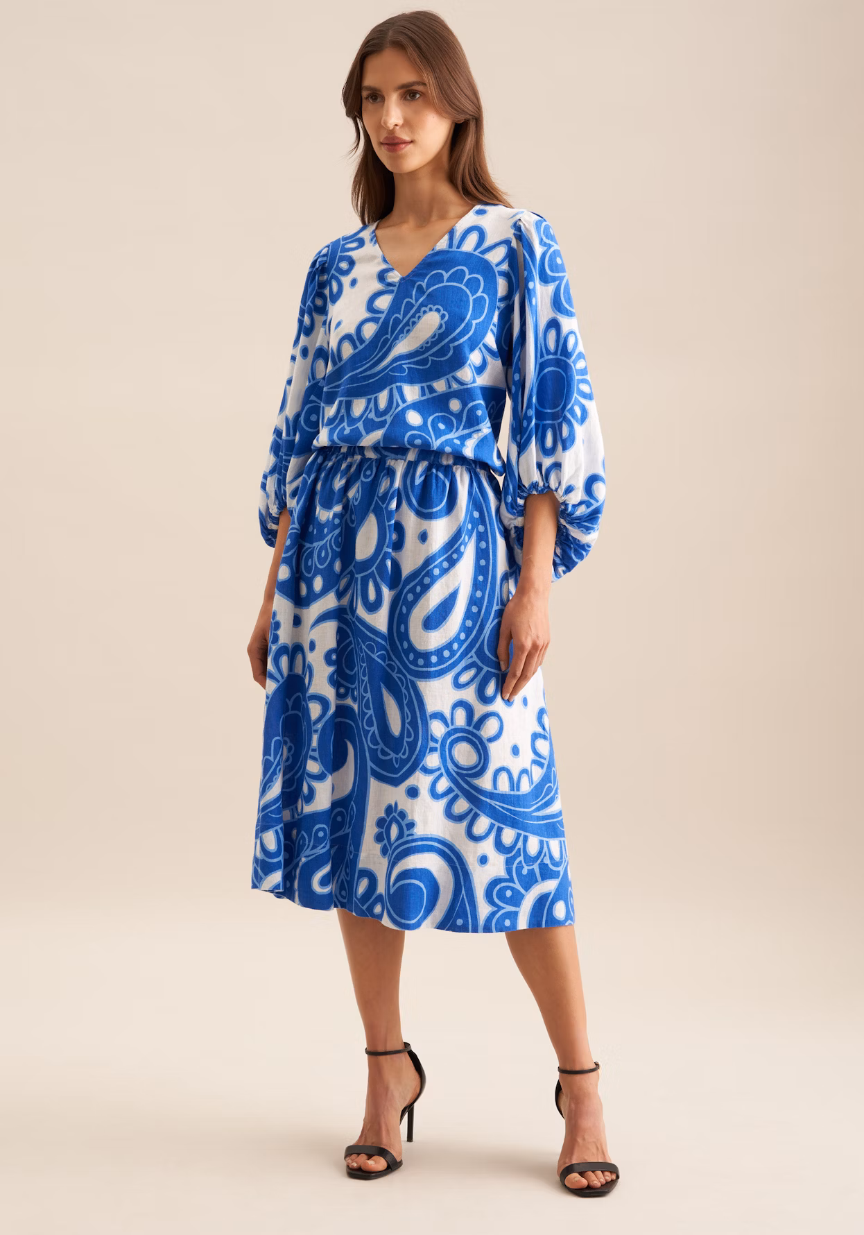 Seidensticker Midi Rock mit Leinen in Santorini Blau Paisley - SALE