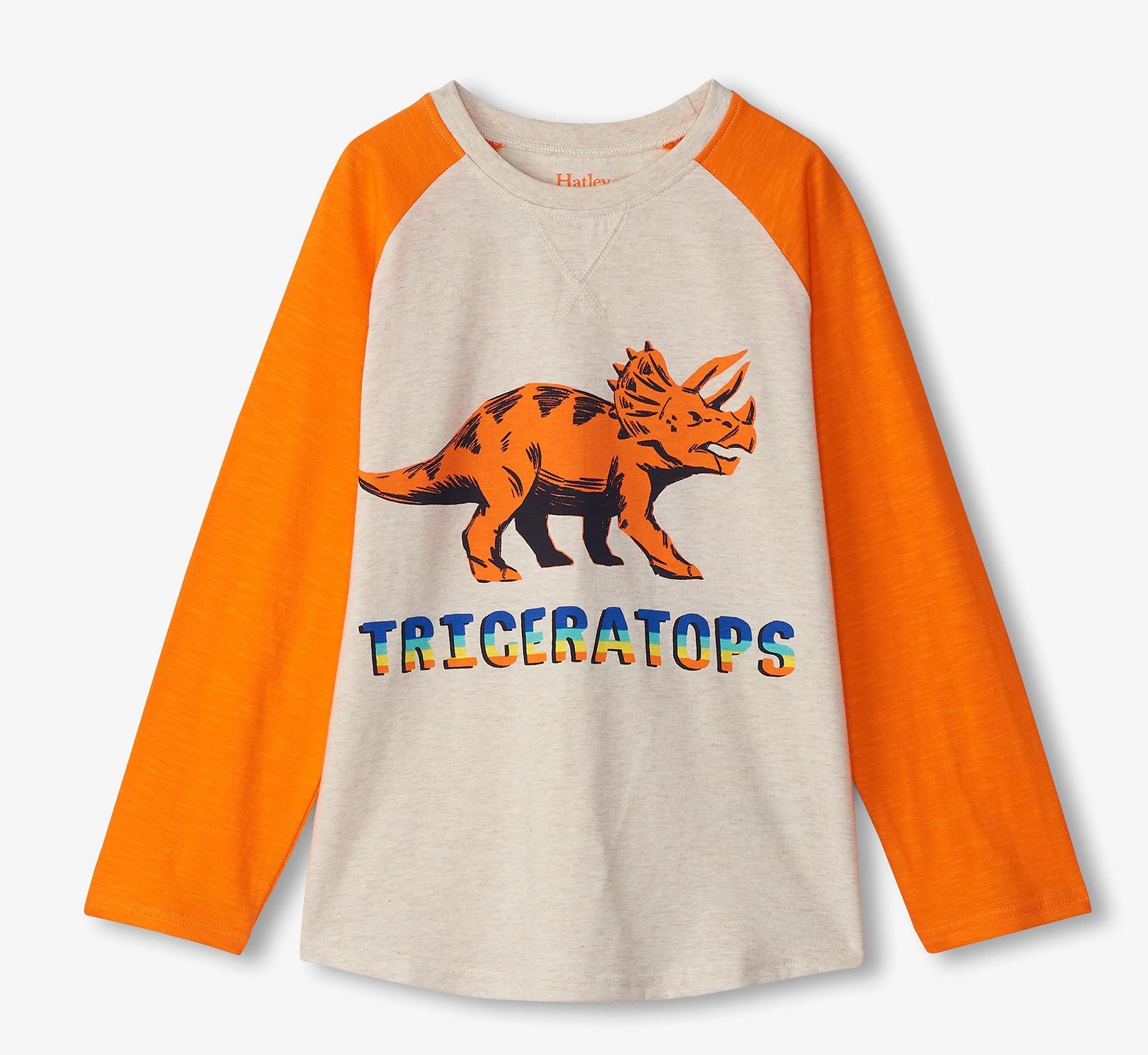 Hatley Langarm Raglan Shirt in Grau & Orange- Triceratops - SALE Hatley Langarm Raglan Shirt in Grau & Orange- Triceratops - SALE