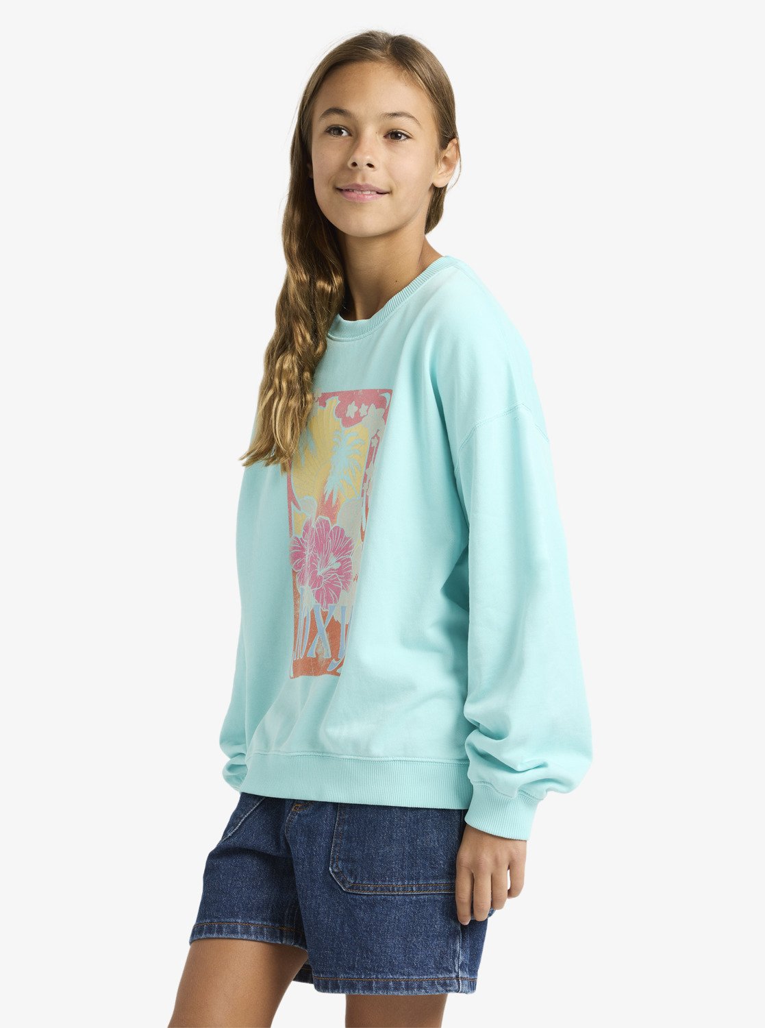 Roxy Lineup Terry - Übergroßes Sweatshirt in Aqua Splash für Mädchen 