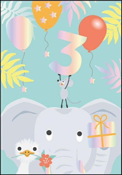 1-7536 Edition Gollong Grußkarte - 3. Geburtstag - Elefant